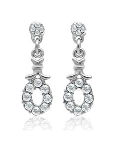 JCE1974 Rhodium White Metal Earrings with Top Grade Crystal  in Clear