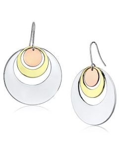 JCE2671 Rhodium + Gold + Rose Gold Iron Earrings with No Stone