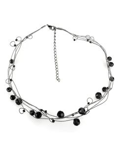 JCE4714-16 Ruthenium White Metal Necklace with Synthetic Synthetic Glass in Jet-16"