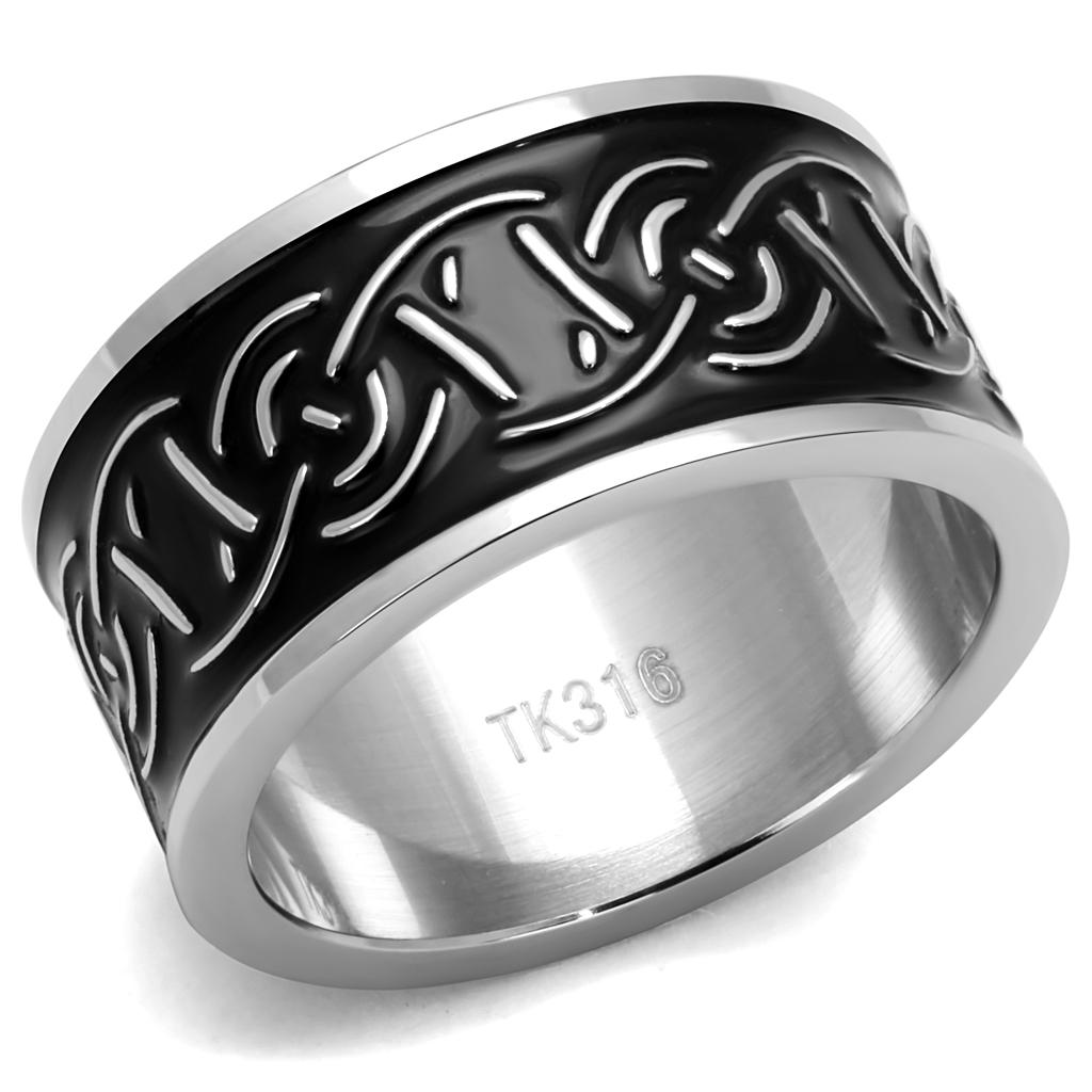 JCE2922-10 High polished (no plating) Stainless Steel Ring with Epoxy  in Jet-10
